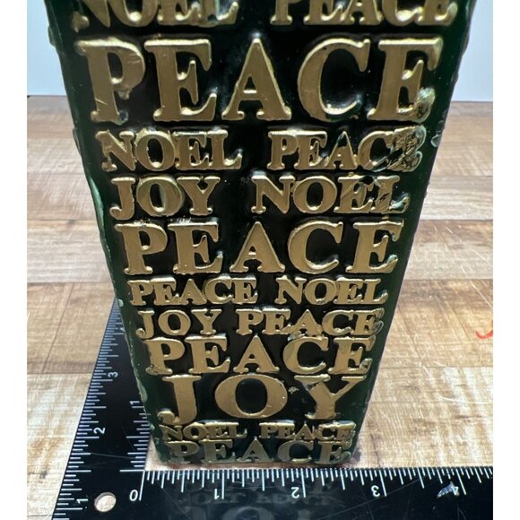 Green & Gold Decorative Holiday Candle With Embossed Text "Joy Peace Noel" - Picture 6 of 7